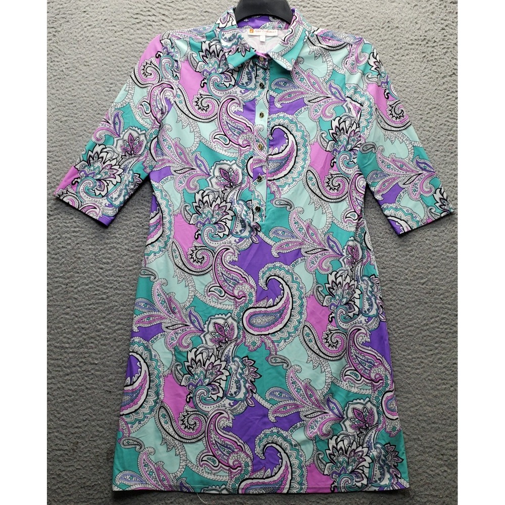 Jude Connally Shirt Dress Womens Large Multicolor Paisley Collared Button Front
